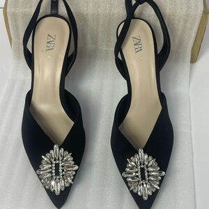 Zara Black Heels with Silver Embellishment